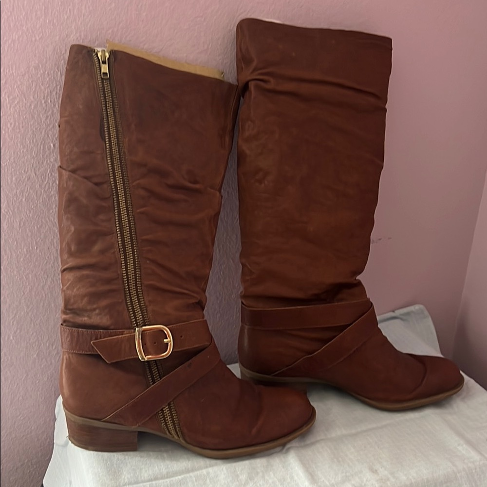 Jessica Simpson Brown Over the Knee Boots with Buckle Detail